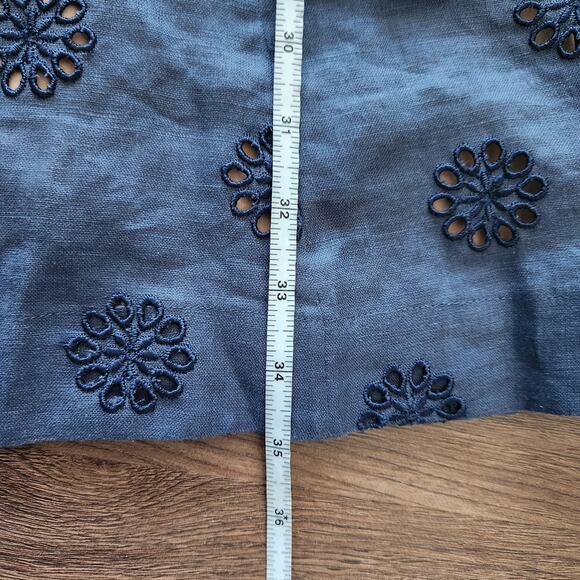 FIGUE Darcy Linen Eyelet Mini Dress 4 Navy Party Fairycore Wedding Cocktail - Picture 9 of 9